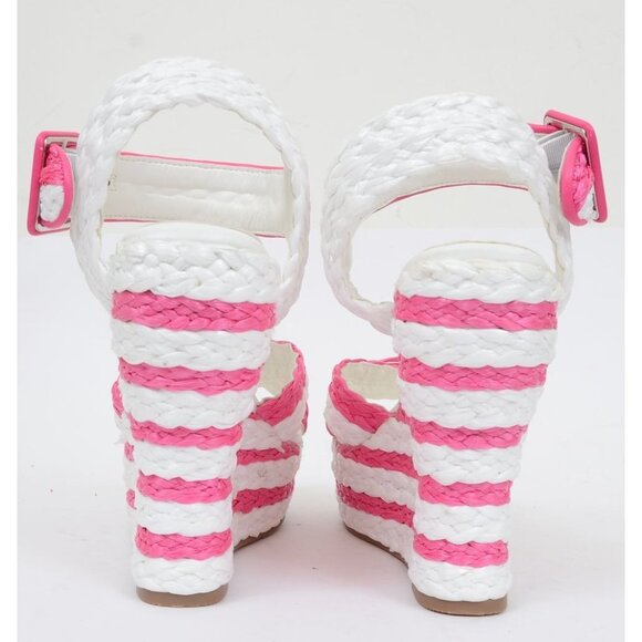 Venus Jess Women's 9 Hot Pink Stripe Platform Wedge Sandals Feminine Colorful - Picture 4 of 8